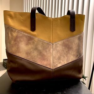 Yellow, brown and gold tote bag